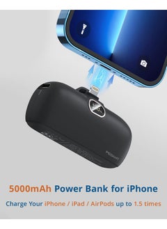 PEGANT 5000mAh Mini Power Bank with 18W PD3.0 Fast Charging, Compact and Portable Charger Small External Powerbank Battery, Compatible with iPhone, iPad, AirPods, MacBook (Black)  - Image 2