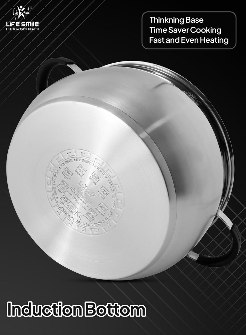 Life Smile 6-Piece Stainless Steel Cookware Set | 18/10 Premium Steel Pots with Silicone Handles | Includes 16cm,20cm &24cm Casseroles with Lids | 100% PFOA-Free Cooking Pot Set - Image 2