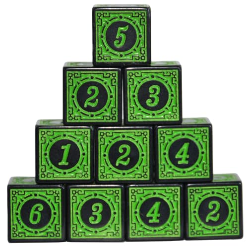 SmartDealsPro 10Pack D6 Six Sides 16mm Dice Die for DND MTG PRG Wow Table Game Math Teaching Green Letter - Image 1