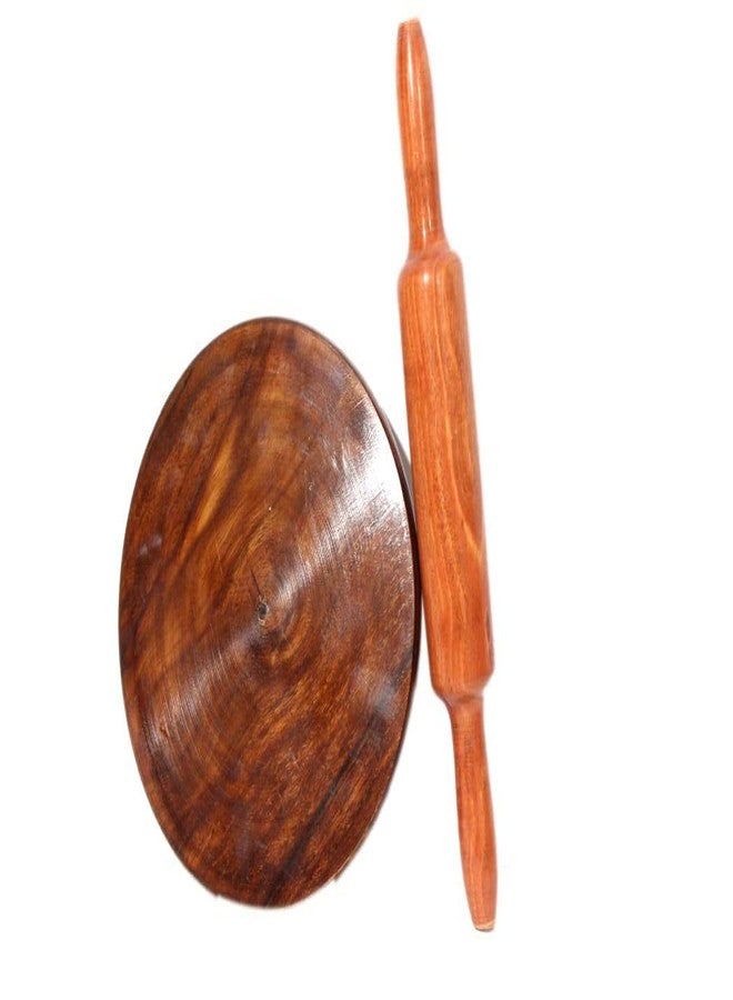 DWH Wooden Chakla,Serving Board, Round Chapati Chakla, Perfect for Making Chappati at Home, Wooden Roti/Chapati Maker, Wood Rolling Board and Rolling Pin Set (Chakla Belan) - Image 1