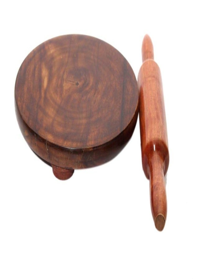 DWH Wooden Chakla,Serving Board, Round Chapati Chakla, Perfect for Making Chappati at Home, Wooden Roti/Chapati Maker, Wood Rolling Board and Rolling Pin Set (Chakla Belan) - Image 2