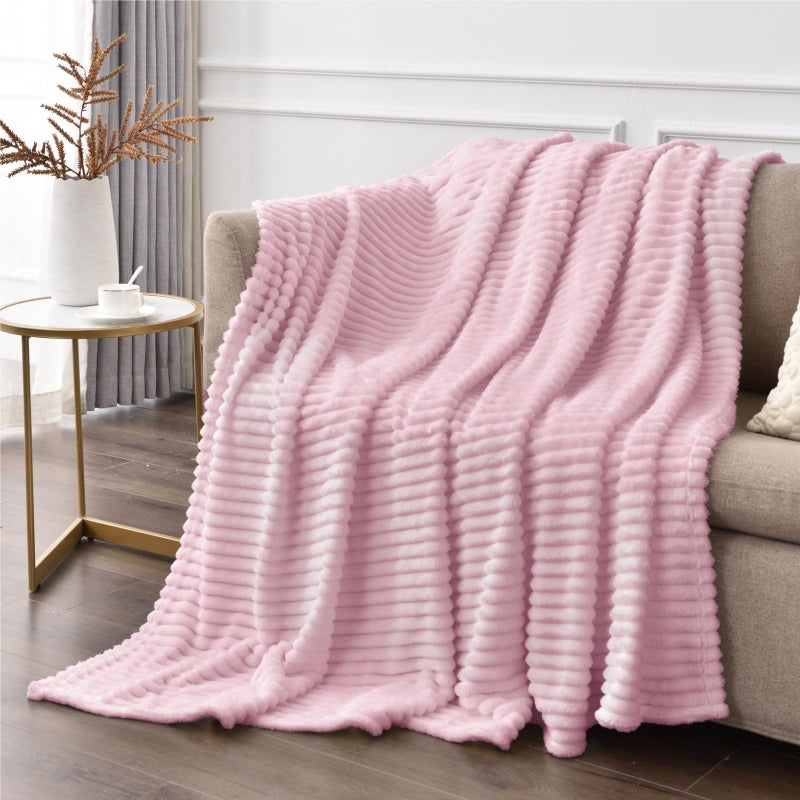 BEDELITE Fleece Throw Blanket for Couch â€“ 3D Ribbed Jacquard Soft and Warm Decorative Fuzzy Blanket â€“ Cozy, Fluffy, Plush Lightweight Cherry Blossom Throw Blankets for Bed, Sofa, 50x60 inches - Image 4