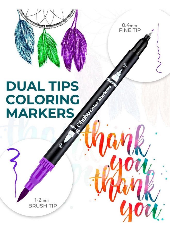 Ohuhu 36 Colors Art Markers, Dual Tips Coloring Brush Marker Fineliner Color Pens, Water Based Marker for Calligraphy Drawing Sketching Coloring Book Bullet Journal, 36 Colours Black Package - Image 2