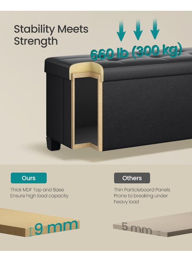 SONGMICS أريكة تخزين SONGMICS، مقعد تخزين مع أرجل، 15 × 43 × 15.7 بوصة، مقعد أريكة، 30 جالون (112 لتر)، جلد صناعي، لغرفة المعيشة، المدخل، أسود حبر - Image 5