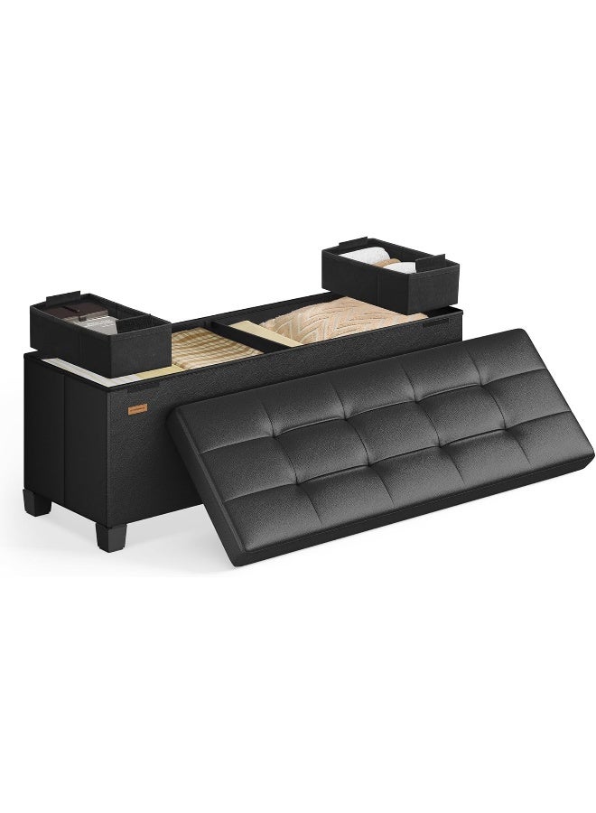 SONGMICS Storage Ottoman, Storage Bench with Legs, 15 x 43 x 15.7 Inches, Ottoman Bench, 30 Gal. (112 L), Synthetic Leather, for Living Room, Entryway, Ink Black