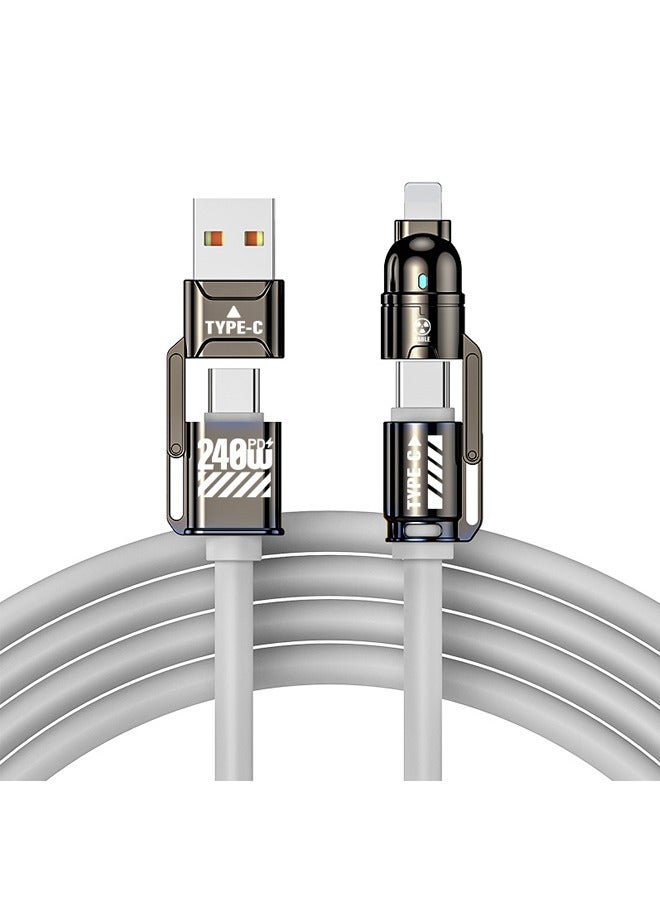 4-in-1 Multi Charging Cable，240W Fast Charging Cable，USB to IPH/USB-C to IPH/USB to Type C/USB-C to Type C，for iPhone16/15/14/13/12 Series/MacBook/iPad/Samsung/Huawei/ Laptop And More (Grey,1M)  - Image 1