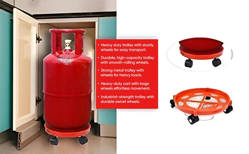 Birdwing Plastic Gas Cylinder Trolley with Wheels Durable Gas Trolly LPG Cylinder Stand for Home and Kitchen -Red, 2 Piece - Image 5