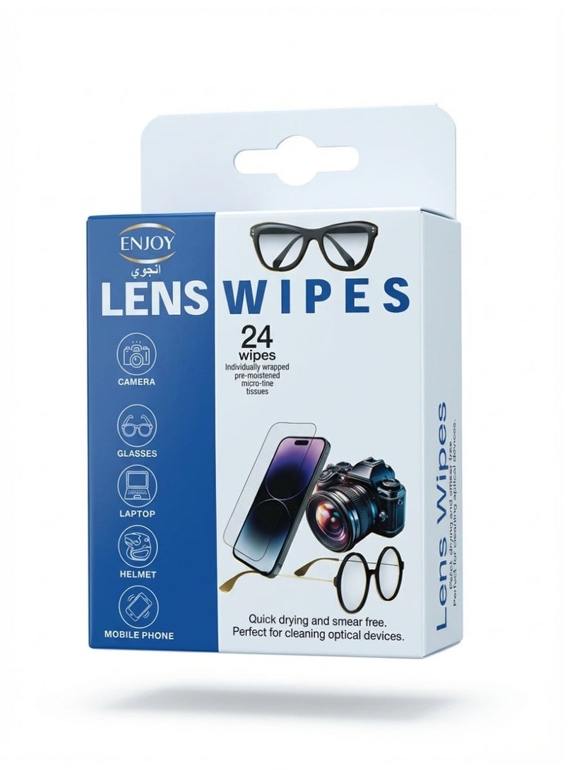 إنجوي مناديل تنظيف العدسات إنجوي – ٢٤ منديل مُبلل ومغلف منفصلًا | تنظيف فائق الدقة بدون خدوش أو خطوط | للعدسات، النظارات، الشاشات، وعدسات الكاميرات - Image 1