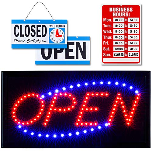 Ultima LED Neon Open Sign for Business: Horizontal LED Sign with Flashing Mode for Stores - Includes Business Hours and Open & Closed Signs - Image 1