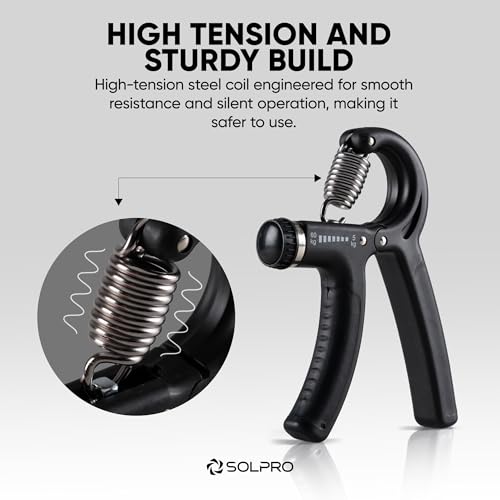 Solpro FirmFlex Adjustable Hand Grip Strengthener for Men & Women | Adjustable 5 to 60 kg Resistance | Forearm, Wrist & Finger Strengthener | Home, Gym & Rehab Workouts (Black/Black) - Image 2