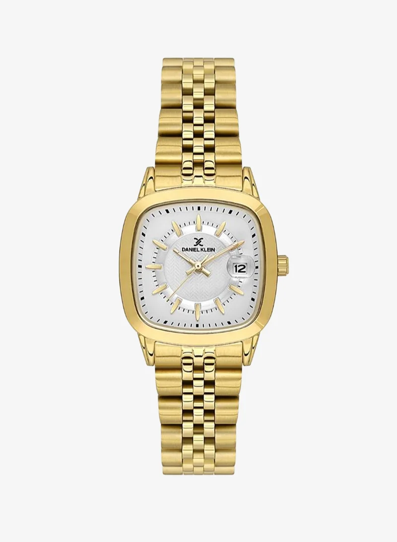 DANIEL KLEIN Women's Stainless Steel Gold Alloy Case Analog Silver Square Emboss Dial Japanese Quartz Premium 30 Meters Water Resistant