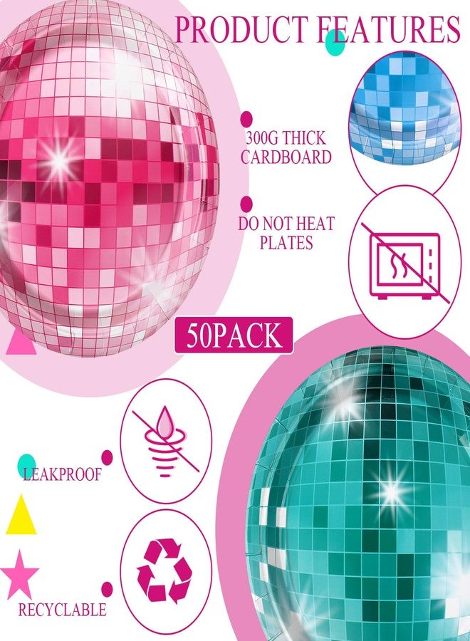 FillTouch 50 Pcs 9 Inch Disco Ball Party Plates 70s Disco Paper Plates Retro Party Decorations Disposable Dinner for Birthday Wedding Rock Roll Dance Music - Image 3