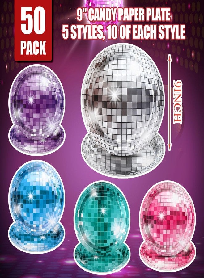 FillTouch 50 Pcs 9 Inch Disco Ball Party Plates 70s Disco Paper Plates Retro Party Decorations Disposable Dinner for Birthday Wedding Rock Roll Dance Music - Image 2