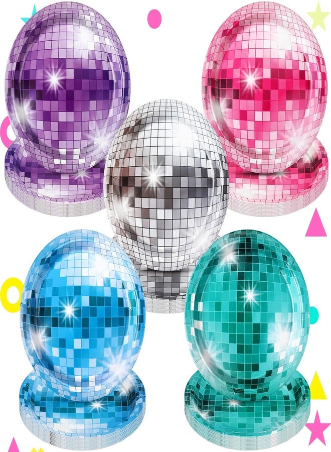 FillTouch 50 Pcs 9 Inch Disco Ball Party Plates 70s Disco Paper Plates Retro Party Decorations Disposable Dinner for Birthday Wedding Rock Roll Dance Music - Image 1