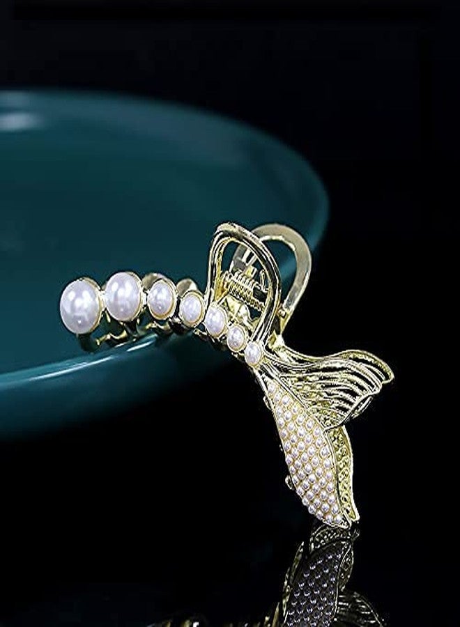 BOTIST Stylish Fancy Pearl Hair Claw Clip for Thick Hair, Pearl Fish Tail Claw, Long Claw Clips, Non Slip Grip Female Hair Accessories, Korean trendy claw clip - Image 1