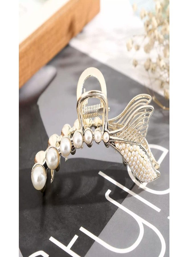 BOTIST Stylish Fancy Pearl Hair Claw Clip for Thick Hair, Pearl Fish Tail Claw, Long Claw Clips, Non Slip Grip Female Hair Accessories, Korean trendy claw clip - Image 4