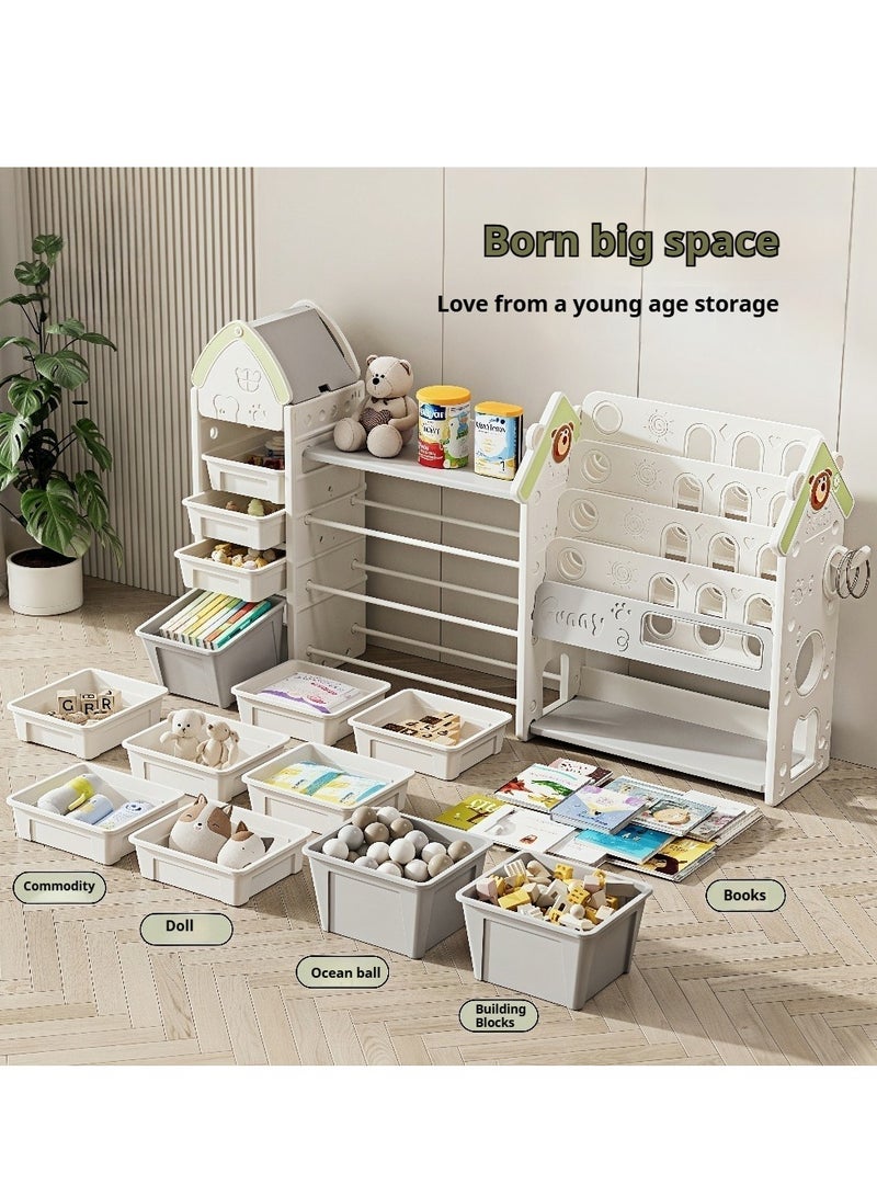 Generic Kids Toy Storage Organizer and Children Bookshelf,Small House Shape Toy Storage Rack with 14 Compartments & 4-Tier Bookshelf, Drawers Multipurpose Shelf for Toddlers to Organize Books and Toys  - Image 2