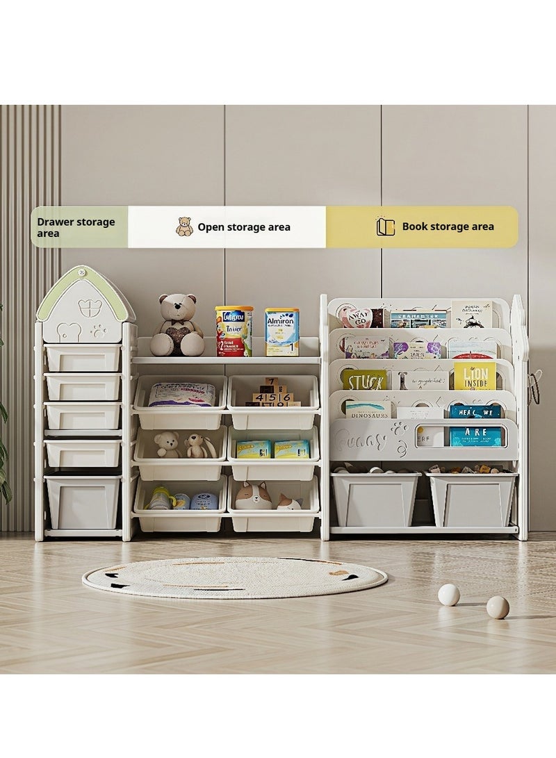Generic Kids Toy Storage Organizer and Children Bookshelf,Small House Shape Toy Storage Rack with 14 Compartments & 4-Tier Bookshelf, Drawers Multipurpose Shelf for Toddlers to Organize Books and Toys  - Image 3