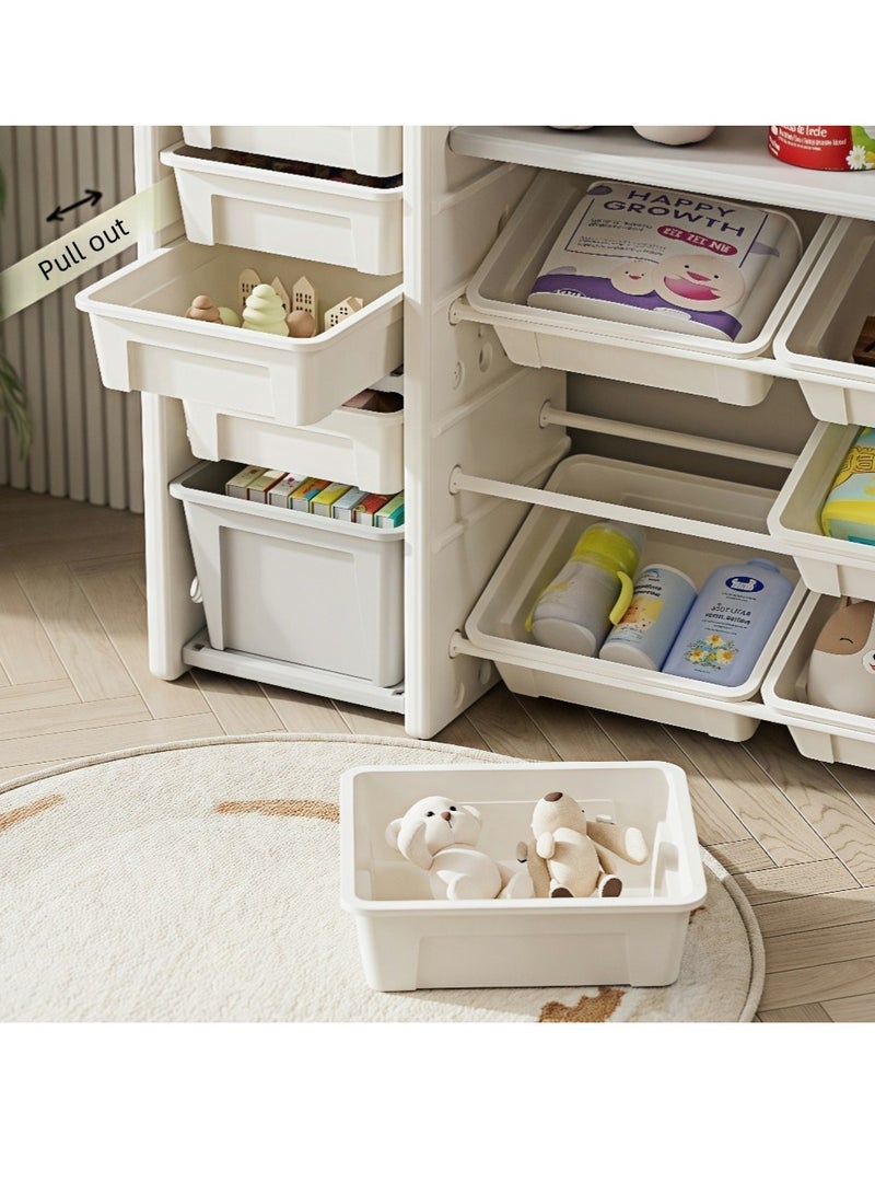 Generic Kids Toy Storage Organizer and Children Bookshelf,Small House Shape Toy Storage Rack with 14 Compartments & 4-Tier Bookshelf, Drawers Multipurpose Shelf for Toddlers to Organize Books and Toys  - Image 5