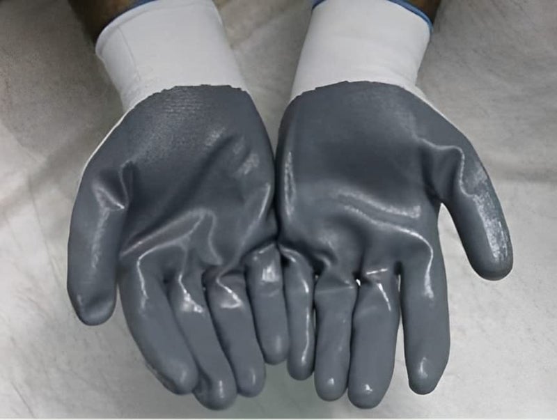 SR Trends Anti-Cut Premium Full Fingered Nitrile Coated Nylon Safety Hand Gloves (Grey & White) (4 Pair)  - Image 2