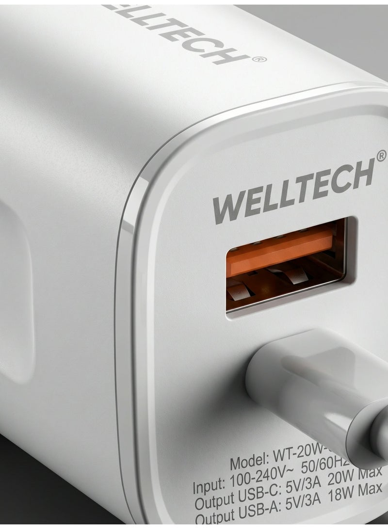 WELLTECH 38W Fast Charger USB C PD QC3.0 Power Adapter Dual Port Wall Charger Fast Charging for iPhone Samsung Android Compact Travel Charger WELLTECH HC12 - Image 5