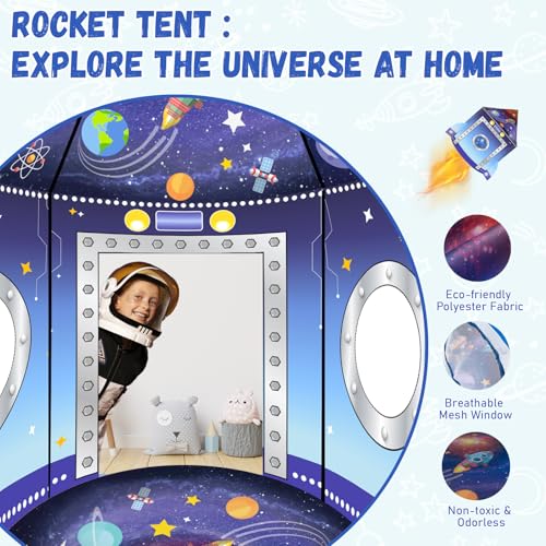 WillingHeart 3 in 1 Rocket Ship Play Tent with Tunnel Ball Pit for Kids Space Themed Pop Up Playhouse Indoor Outdoor Astronaut Tent Set Toy Gift for Boys Girls Toddler Baby Child Games Birthday Party - Image 5