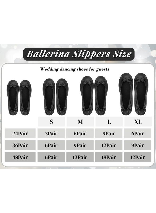 Jecery 24 Pairs Bridal Shower Supplies Wedding Foldable Ballet Flat Set Ballerina Shoes Party Sign Portable Roll up Travel Slippers Wedding Dancing Shoes for Guest Bridesmaid, Black, Small-X-Large - Image 3