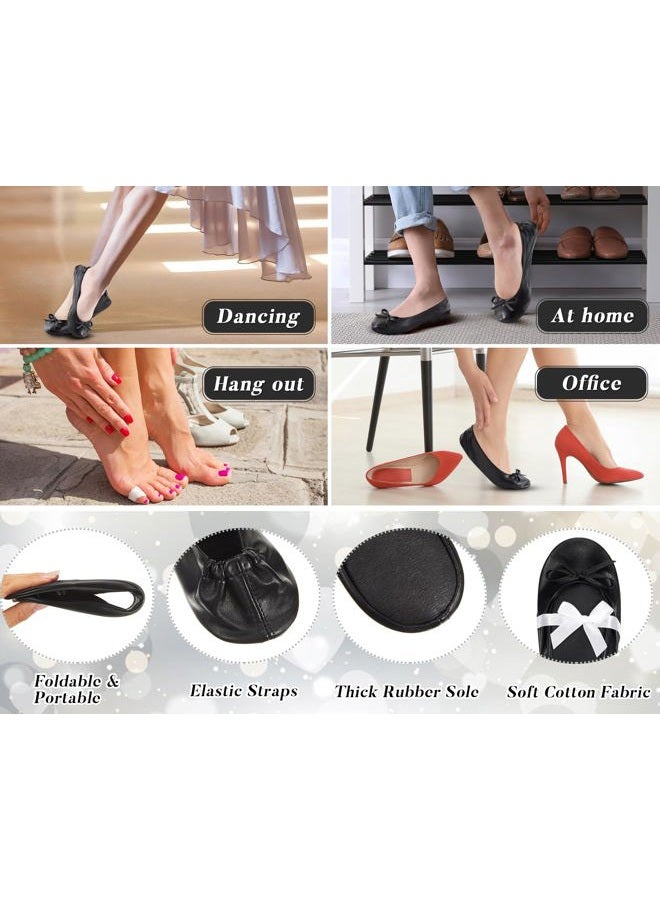 Jecery 24 Pairs Bridal Shower Supplies Wedding Foldable Ballet Flat Set Ballerina Shoes Party Sign Portable Roll up Travel Slippers Wedding Dancing Shoes for Guest Bridesmaid, Black, Small-X-Large - Image 2