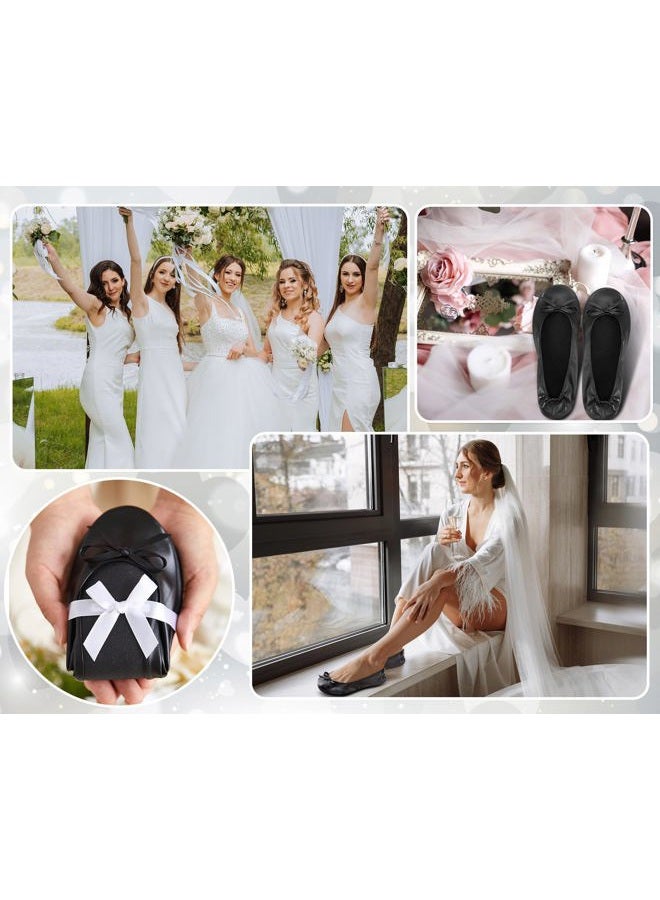 Jecery 24 Pairs Bridal Shower Supplies Wedding Foldable Ballet Flat Set Ballerina Shoes Party Sign Portable Roll up Travel Slippers Wedding Dancing Shoes for Guest Bridesmaid, Black, Small-X-Large - Image 5