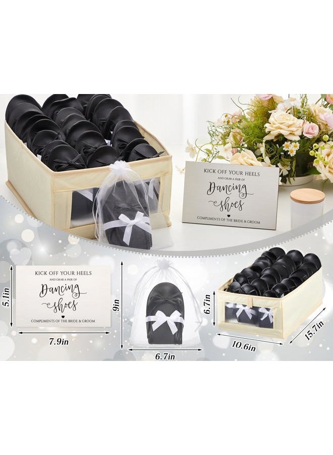 Jecery 24 Pairs Bridal Shower Supplies Wedding Foldable Ballet Flat Set Ballerina Shoes Party Sign Portable Roll up Travel Slippers Wedding Dancing Shoes for Guest Bridesmaid, Black, Small-X-Large - Image 4