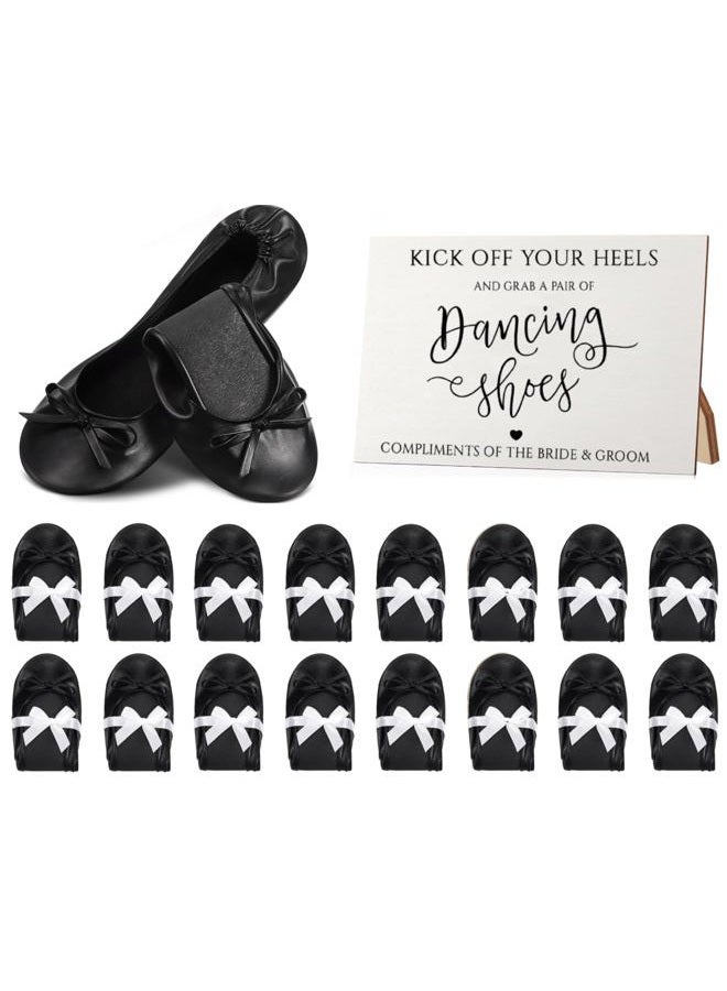 Jecery 24 Pairs Bridal Shower Supplies Wedding Foldable Ballet Flat Set Ballerina Shoes Party Sign Portable Roll up Travel Slippers Wedding Dancing Shoes for Guest Bridesmaid, Black, Small-X-Large - Image 1
