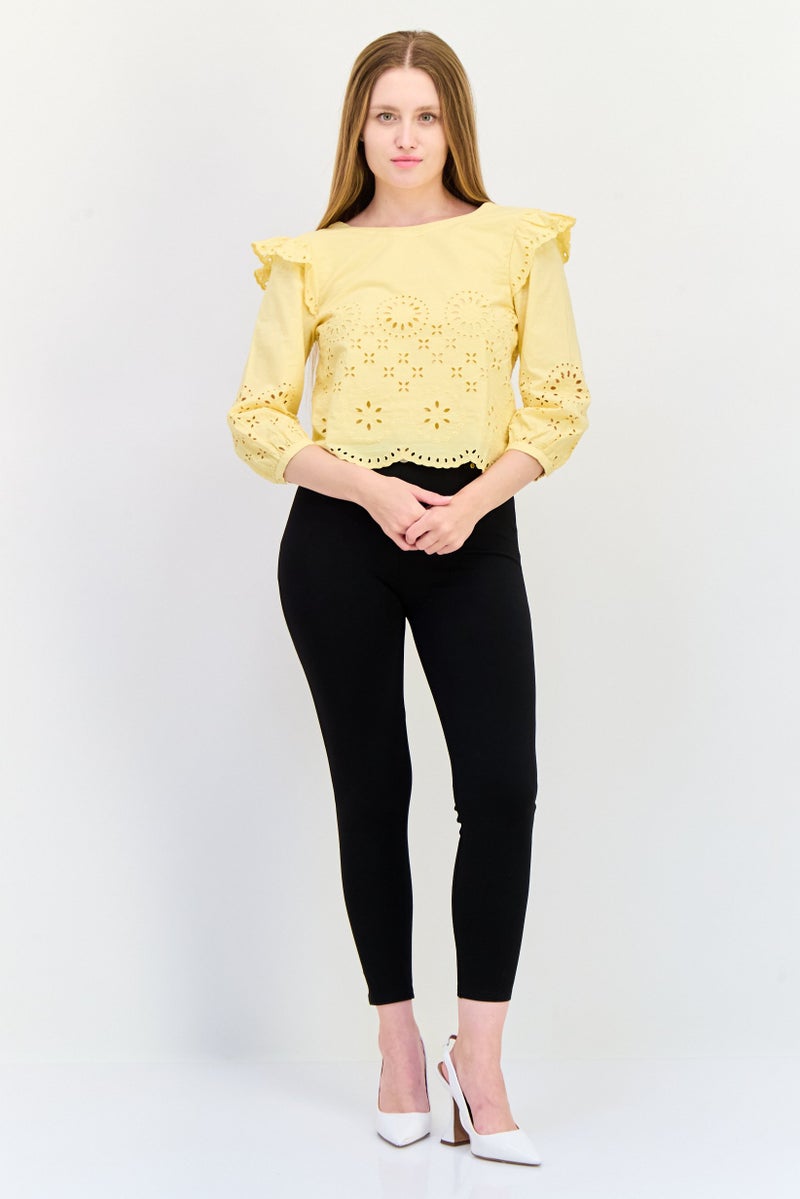 ONLY Women V Neck Three Quarter sleeve Floral Pattern  Blouses, Light Yellow  - Image 3