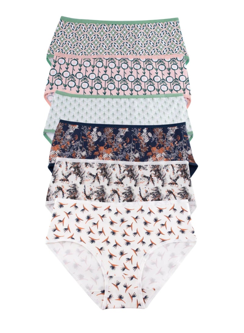 Milk Pack Of 6 Printed Color Cotton Midi Panties Underwear For Women  - Image 2