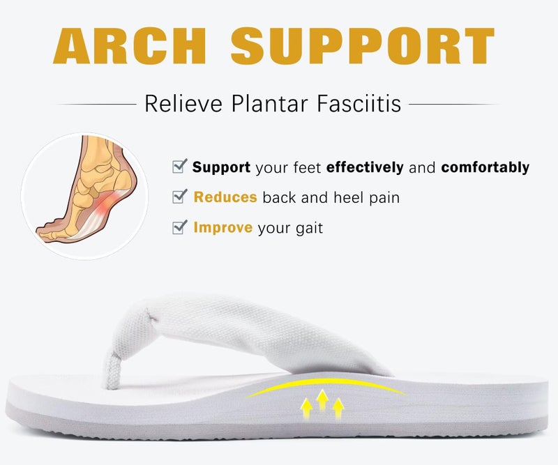 KuaiLu Flip Flops Women Arch Support Yoga Mat Comfortable Summer Beach Walking Thong Cushion Sandals Slip on Pool Outfits Travel Essentials Orthotic Slides Indoor Outdoor Slippers Shoes White Size 10 - Image 4