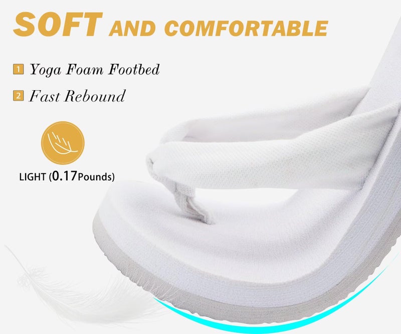 KuaiLu Flip Flops Women Arch Support Yoga Mat Comfortable Summer Beach Walking Thong Cushion Sandals Slip on Pool Outfits Travel Essentials Orthotic Slides Indoor Outdoor Slippers Shoes White Size 10 - Image 3