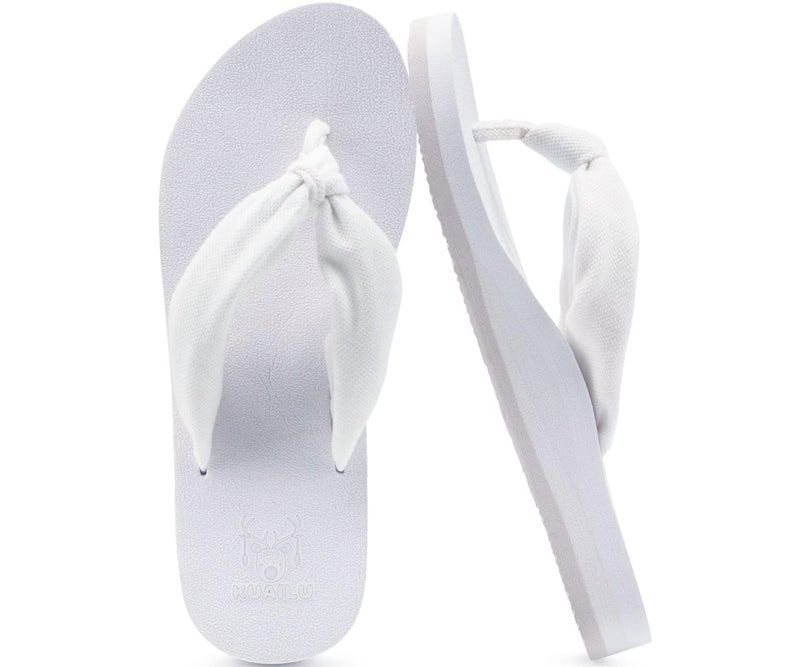 KuaiLu Flip Flops Women Arch Support Yoga Mat Comfortable Summer Beach Walking Thong Cushion Sandals Slip on Pool Outfits Travel Essentials Orthotic Slides Indoor Outdoor Slippers Shoes White Size 10 - Image 1