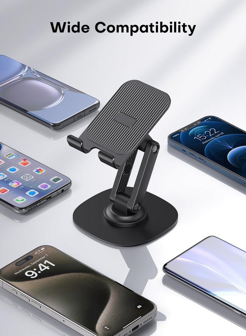 360° Rotating Cell Phone Stand for Desk, Adjustable Foldable Phone Holder, 360 Swivel Mobile Stand Fit for iPhone 15 14 13 12 11 Pro Max and All Smart Phones, Black - Image 3