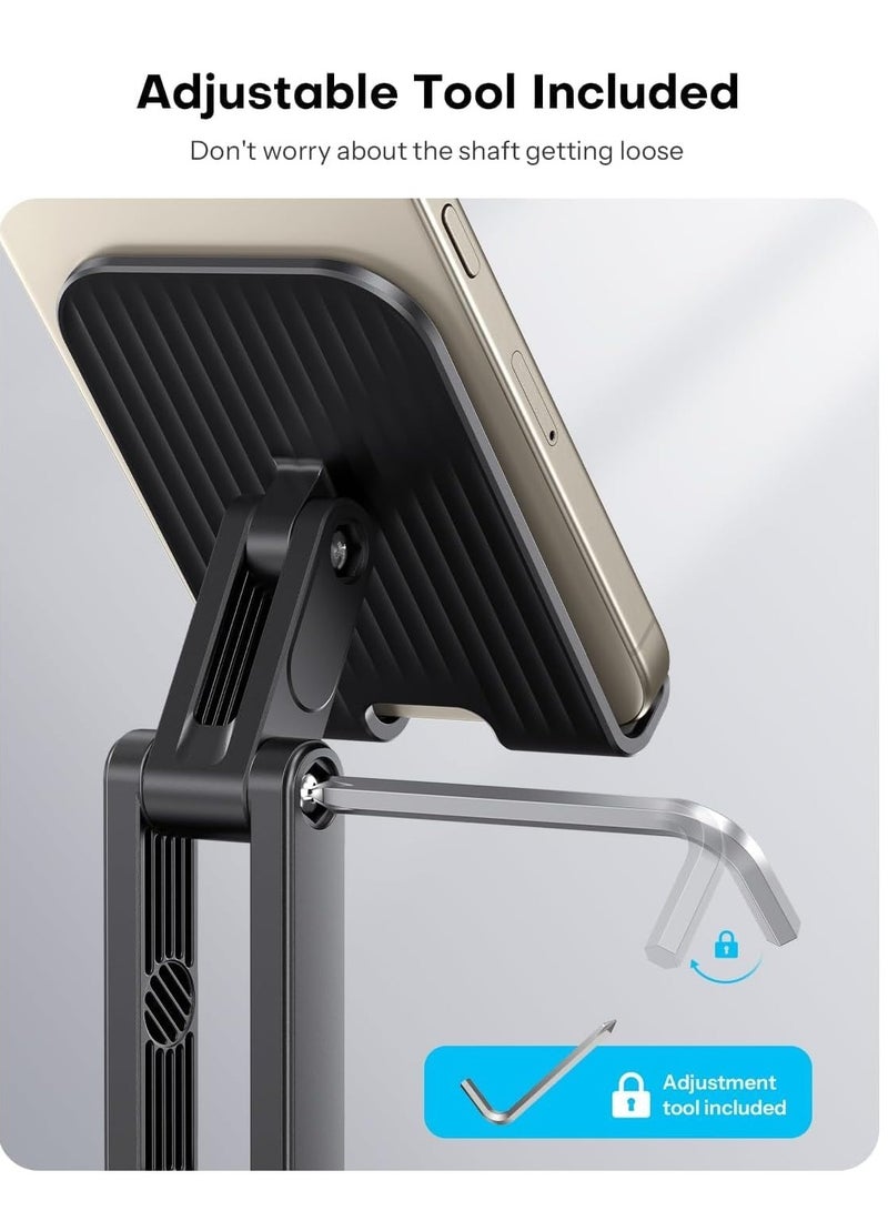 360° Rotating Cell Phone Stand for Desk, Adjustable Foldable Phone Holder, 360 Swivel Mobile Stand Fit for iPhone 15 14 13 12 11 Pro Max and All Smart Phones, Black - Image 5