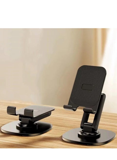 360° Rotating Cell Phone Stand for Desk, Adjustable Foldable Phone Holder, 360 Swivel Mobile Stand Fit for iPhone 15 14 13 12 11 Pro Max and All Smart Phones, Black