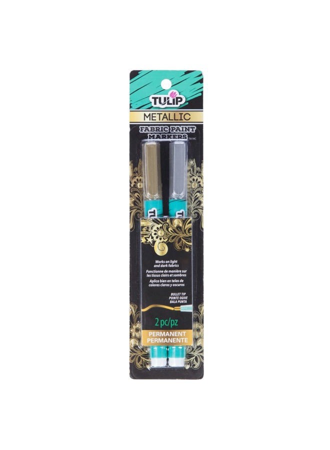 Tulip 33613 Opaque Permanent Nontoxic Fabric Markers Metallic 2 Pack - Fine Bullet Tip, Child Safe, Minimal Bleed & Fast Drying - Premium Quality for Light & Dark Fabrics - Image 1
