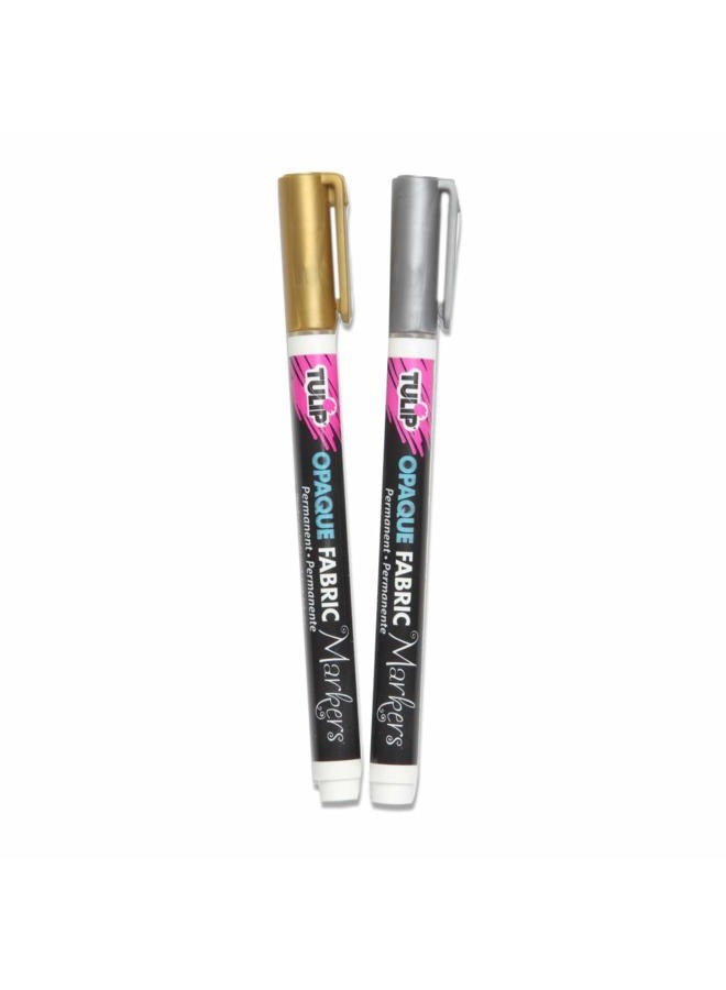 Tulip 33613 Opaque Permanent Nontoxic Fabric Markers Metallic 2 Pack - Fine Bullet Tip, Child Safe, Minimal Bleed & Fast Drying - Premium Quality for Light & Dark Fabrics - Image 2