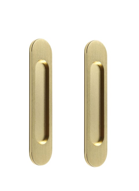 Self-Stick Oval Sliding Door Pulls, 2pcs Matte Gold Aluminum Alloy Flush Pull Punch-Free Handle for Sliding Barn Door Windows Cabinets
