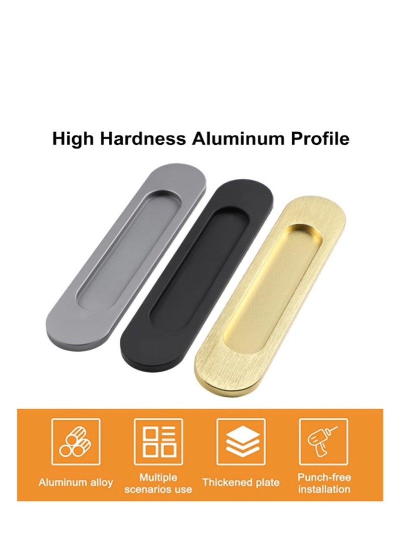 Self-Stick Oval Sliding Door Pulls, 2pcs Matte Gold Aluminum Alloy Flush Pull Punch-Free Handle for Sliding Barn Door Windows Cabinets