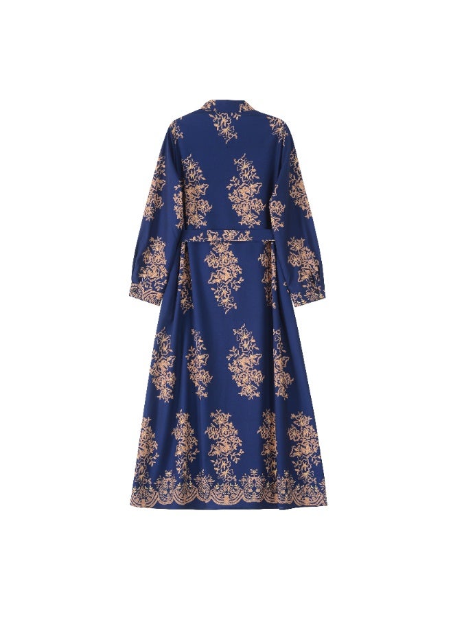 New Navy Blue Belted Elegant Long Skirt - Image 2