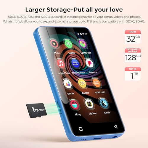 innioasis MP3 Player with Bluetooth and WiFi, innioasis 160GB Music Player with Spotify,Pandora,Amazon Music,4" Touch Screen Android MP4 MP3 Player for Kids with Libby,Audible,Audiobooks(White-Blue) - Image 5