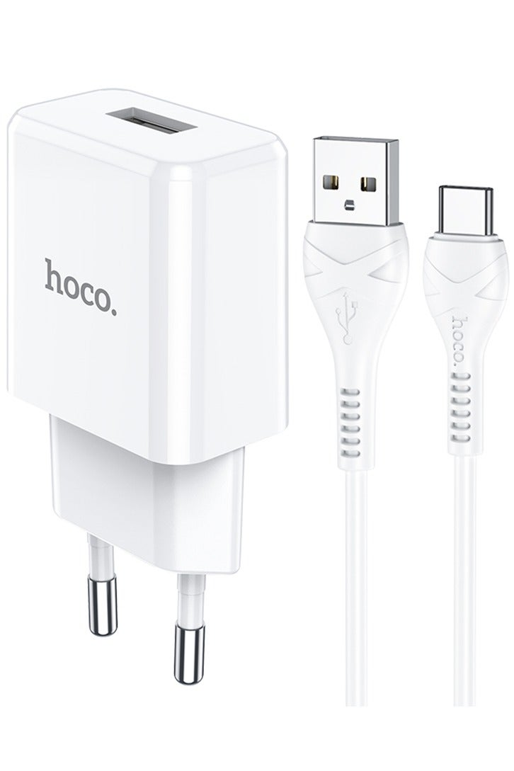Hoco N9 - Especial single port charger and cable (2.1A - 1M) - Type-C Compatible with Samsung Huawei Xiaomi Oppo - White - Image 2