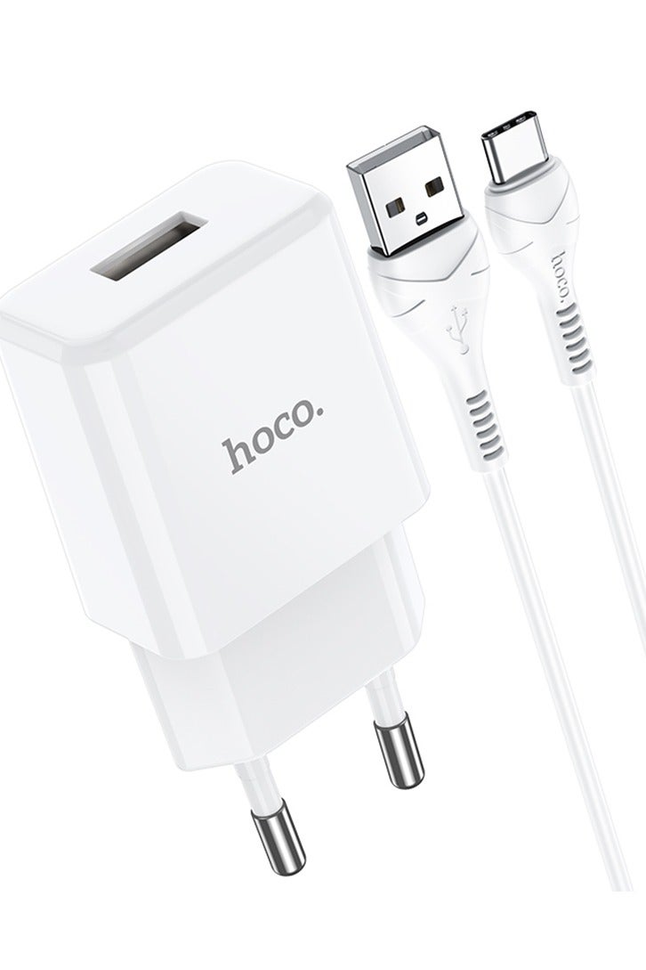 Hoco N9 - Especial single port charger and cable (2.1A - 1M) - Type-C Compatible with Samsung Huawei Xiaomi Oppo - White - Image 3