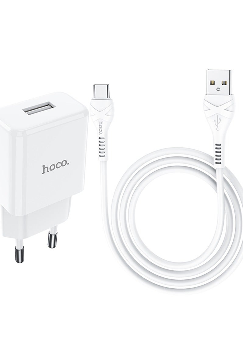 Hoco N9 - Especial single port charger and cable (2.1A - 1M) - Type-C Compatible with Samsung Huawei Xiaomi Oppo - White - Image 1