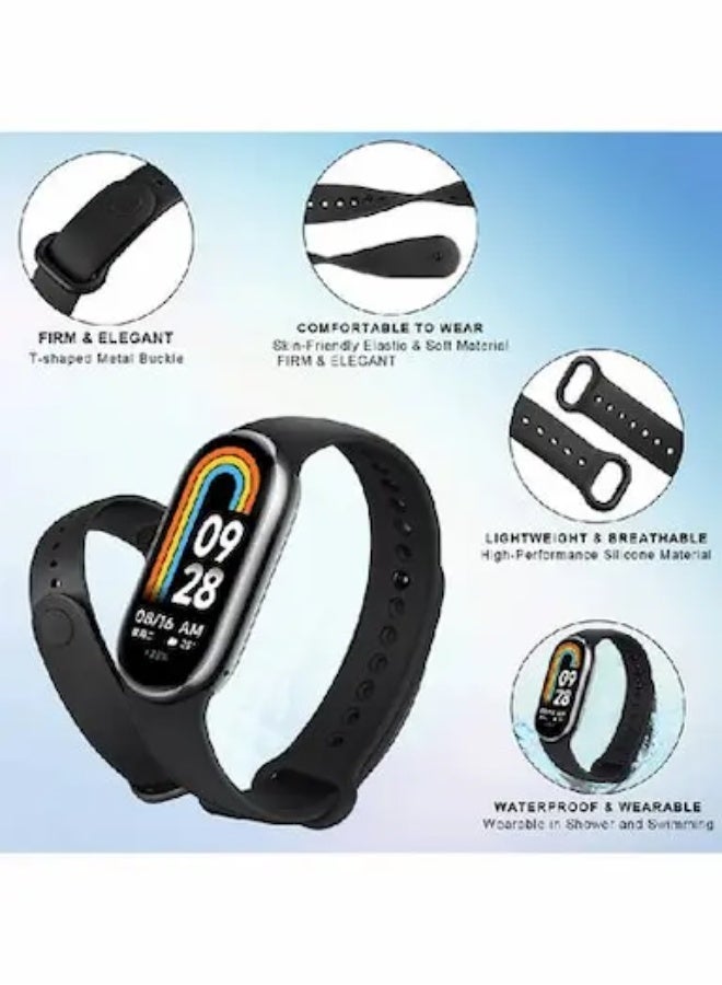 [Pack of 3] Silicone Strap Compatible with Xiaomi Mi Band 8 Soft Silicone Skin-Friendly Wrist Strap Adjustable Sports Wristbands Accessories for Women Men (Black/Green/Dark Blue) - Image 3