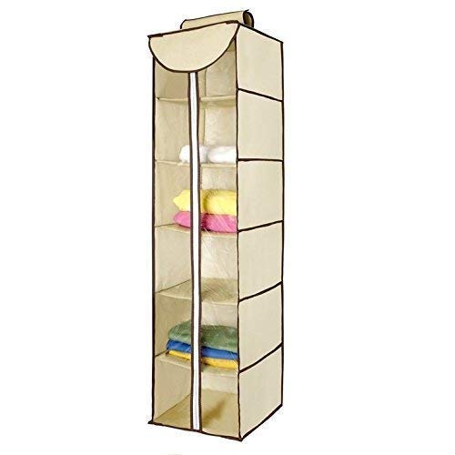WOX MOX WOX MOX NonWoven Fabric Cloth Hanging Storage Wardrobe Organizer with PVC Zippered Closure 6 Shelves Multicolor  - Image 1